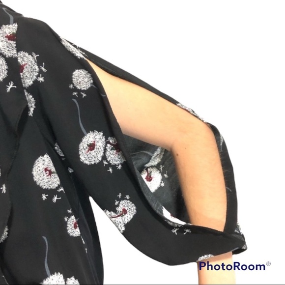 Anthropologie Deletta Black Wished Blooms Dandelion Blouse Shirt Top size Medium - Picture 3 of 12
